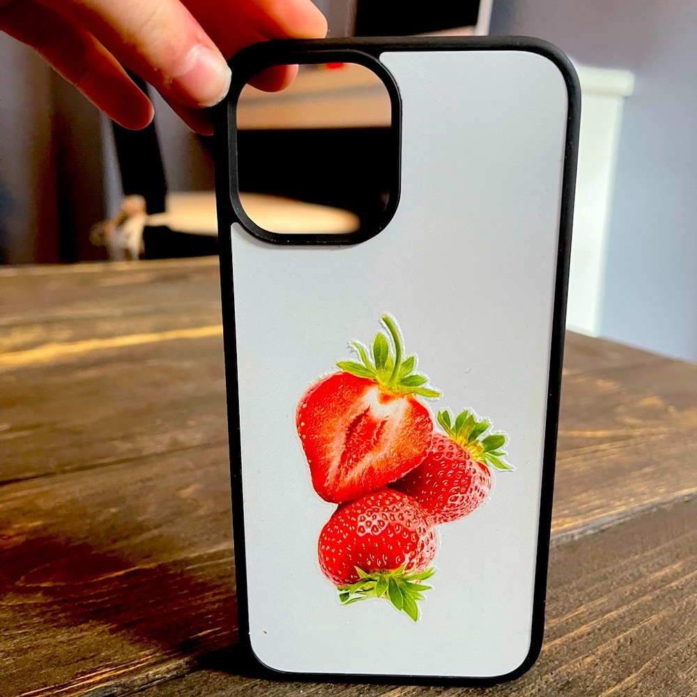 iPhone 12 Pro Max Strawberry case made by my daughter, Maddie.
